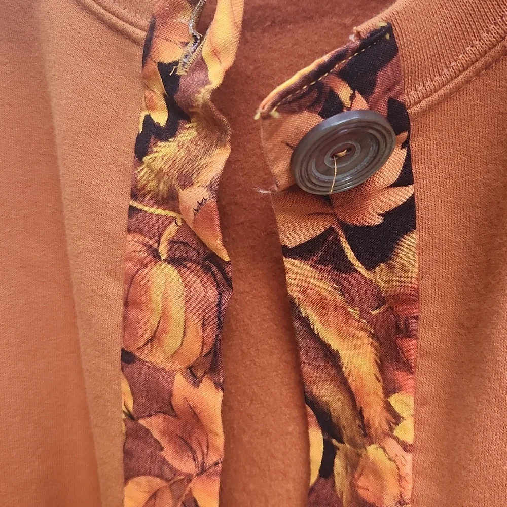 Women's Fall Festive, Halloween, Leaf Print Orange, Open Oversize Cardigan Sz M